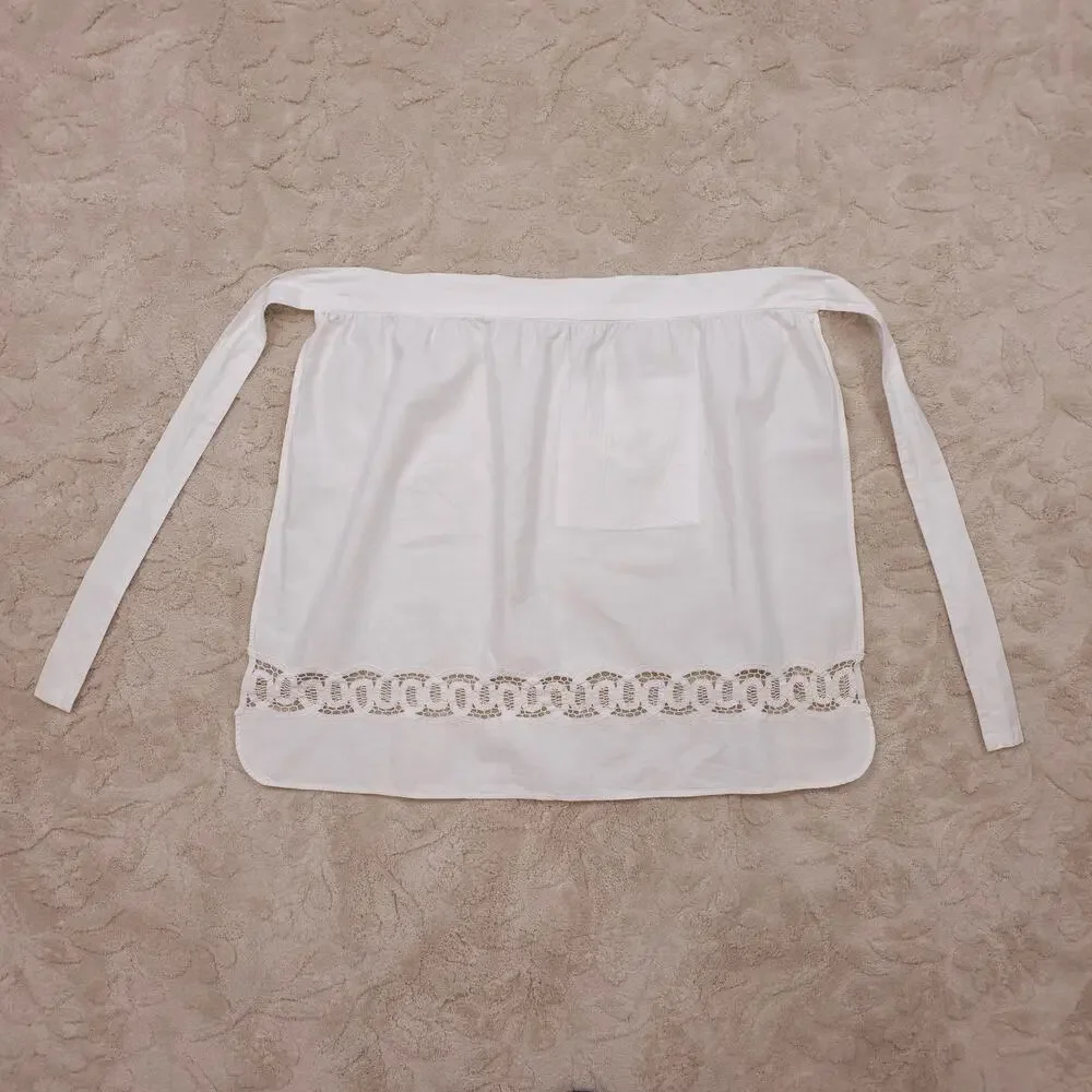 Belgian Battenburg Lace Cotton Half Apron White